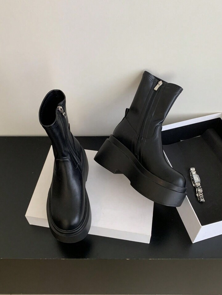 Women's Solid Color Simple Style Wedge Heel Platform Boots | SHEIN