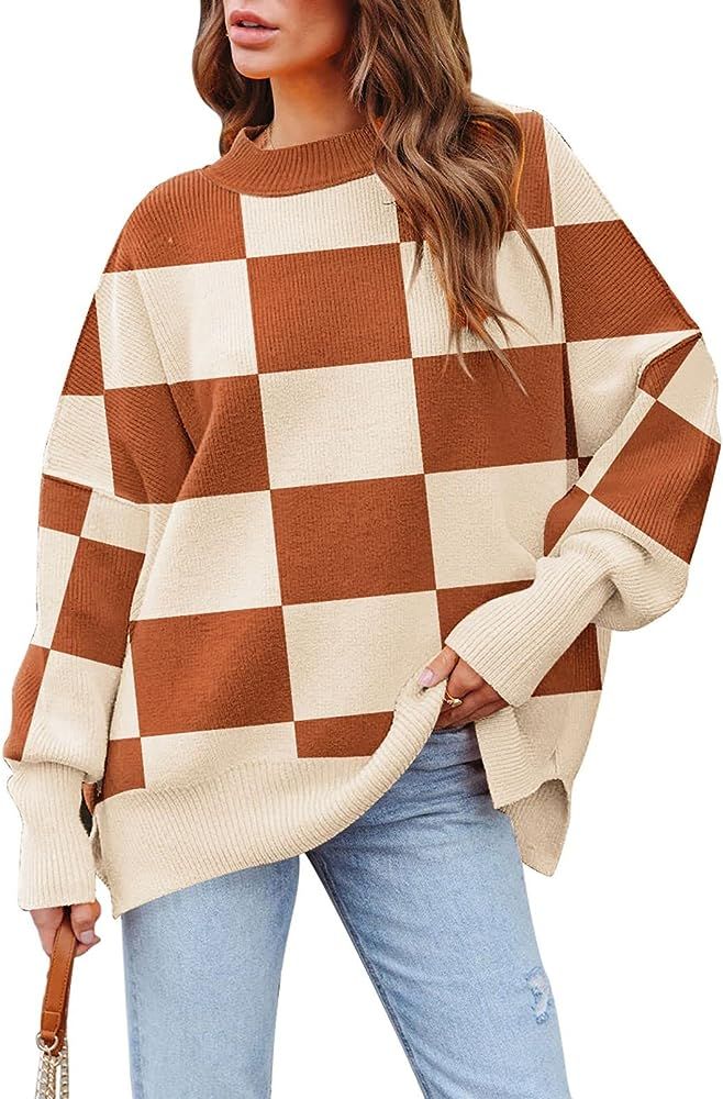 HAPCOPE Women's 2023 Fall Casual Oversized Sweater Crewneck Batwing Sleeve Side Slit Ribbed Knit Pul | Amazon (US)
