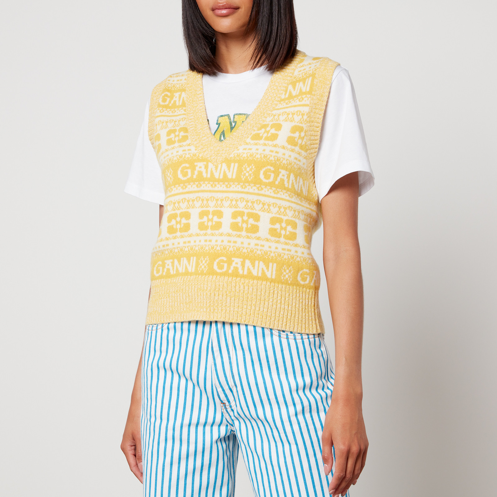 Ganni Logo-Intarsia Wool-Blend Vest | Coggles | Coggles (Global)