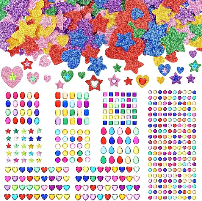 Marspark 678 Pieces Colorful Glitter Foam Stickers for Kids Self Adhesive Stars Heart Shapes Glit... | Amazon (US)