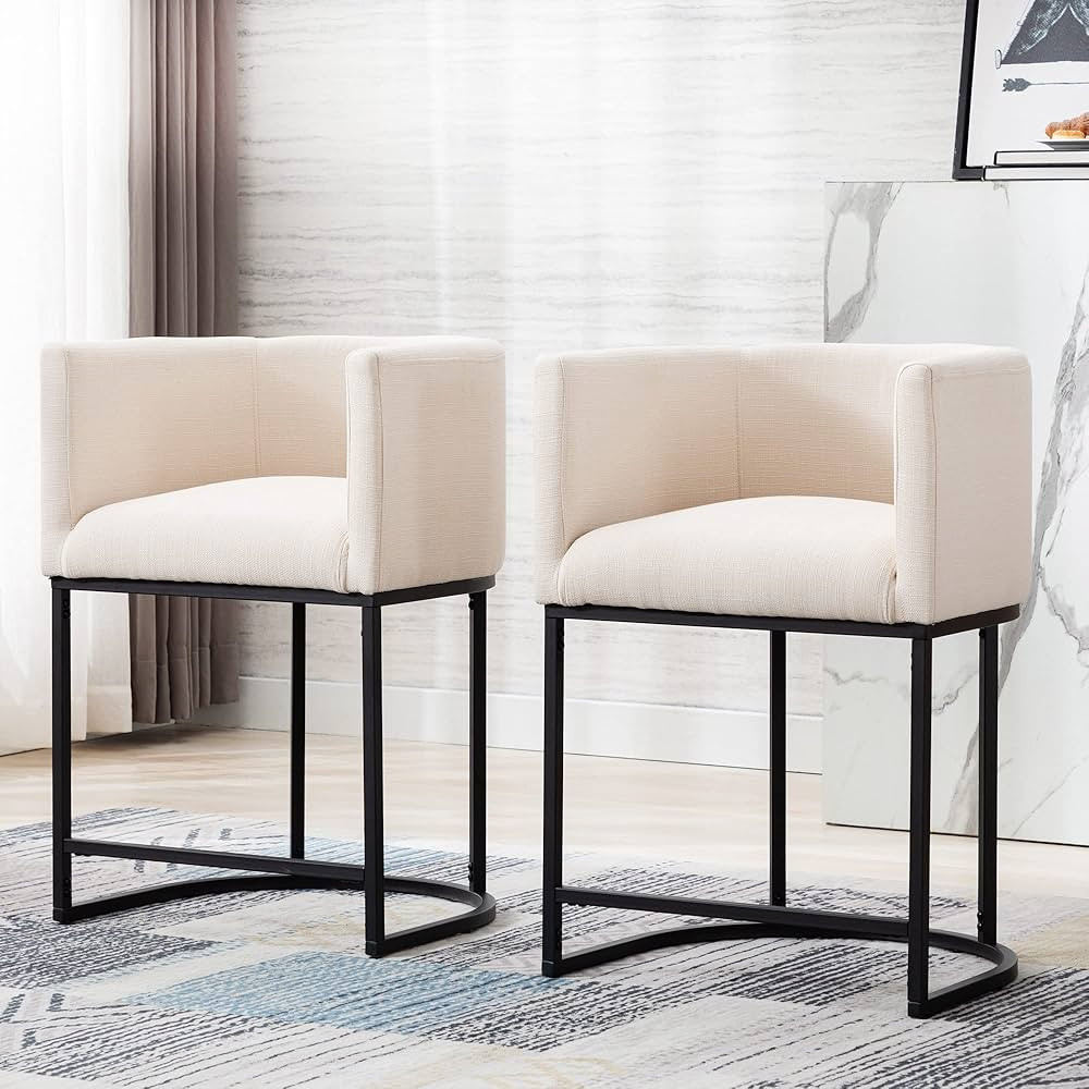 HNY Modern Counter Height Linen Fabric Upholstered Counter Stools Set of 2, 24 inch Kitchen Islan... | Amazon (US)