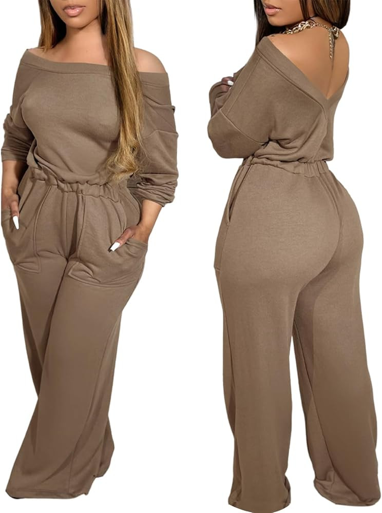 CHICME BEST SHOPPING DEALS Chic Me Off Shoulder Jumpsuits for Women Long Sleeve Wide Leg Dressy O... | Amazon (US)