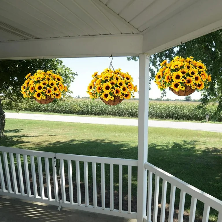 Artificial Sunflowers Basket Fake Hanging Flowers Plants Baskets for Outdoor Spring Summer Decora... | Walmart (US)