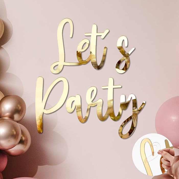 Frienda Let's Party Mirror Decal Sticker 20 Inches Large Golden Acrylic Letter Sign for Backdrop ... | Amazon (US)