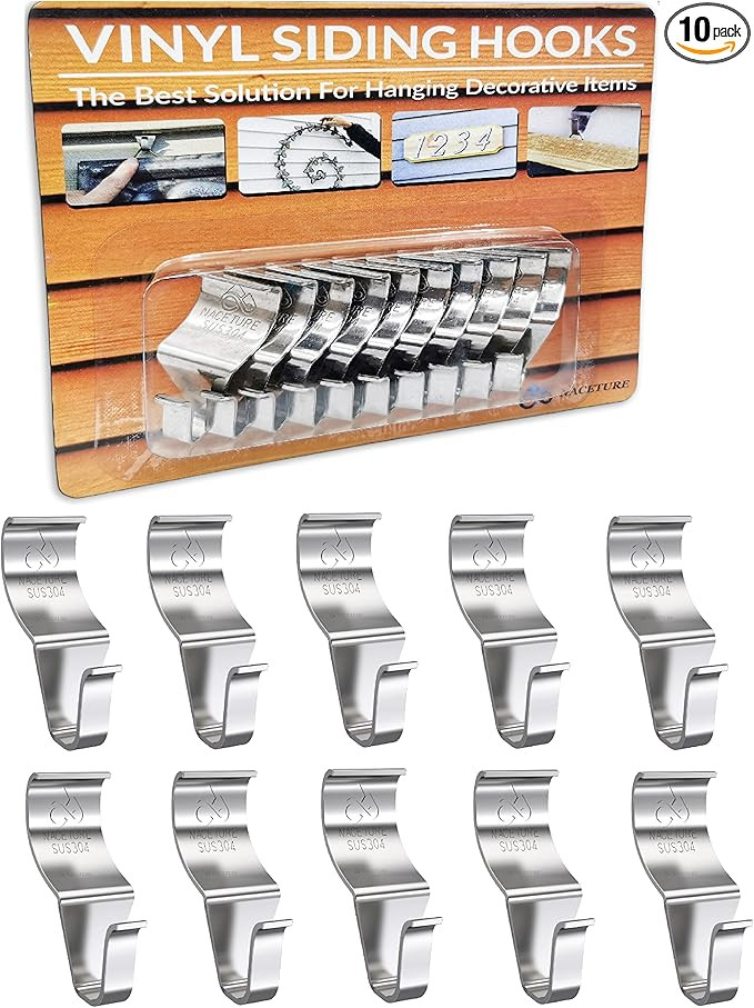 NACETURE Vinyl Siding Hooks Hanger (10 Pack) | No Drill Vinyl Hooks for Hanging Outdoor Decor, Sl... | Amazon (US)