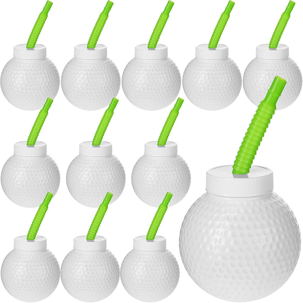 Sawysine 12 Set Golf Ball Cups with Straws and Lids, 10 oz Plastic Reusable Golf Party Cups Bulk ... | Amazon (US)