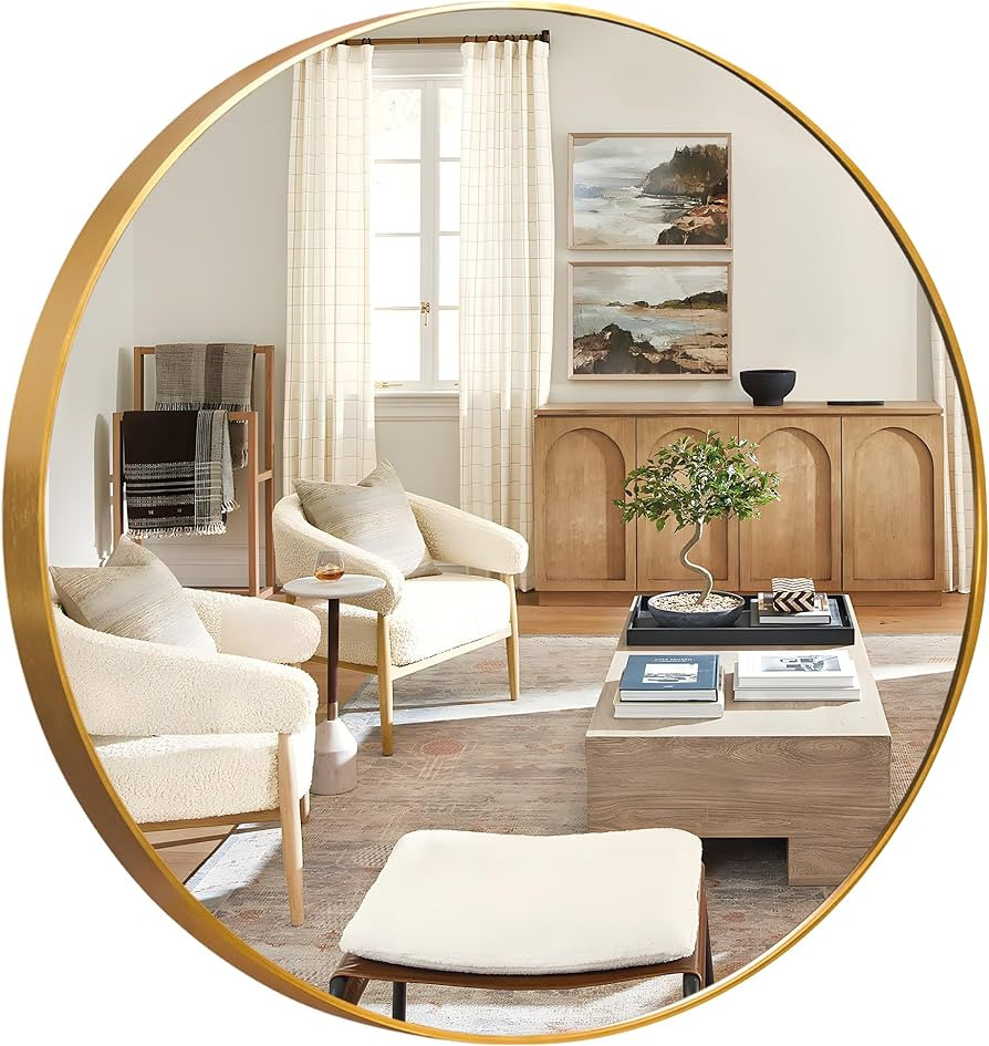 NeuType 39" Round Mirror Golden Circle Mirror for Wall Mirror Large Bathroom Mirror for Wall Wall... | Amazon (US)