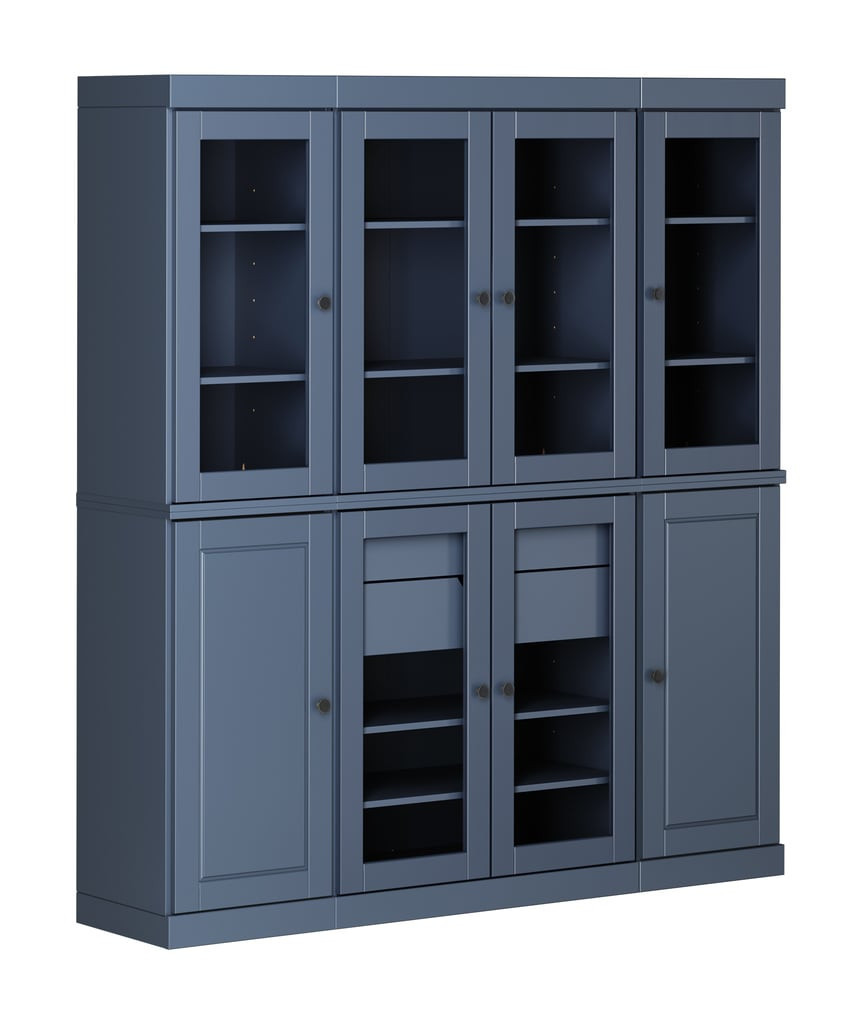 Solid Wood 65" Pantry China Cabinet With Clear Glass Doors And 2-Drawers In Antique Blue | 1stopbedrooms