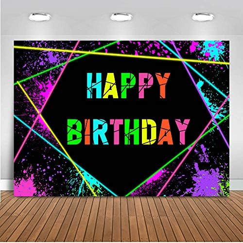 Mocsicka Neon Birthday Backdrop Laser Glow in The Dark Party Decorations Photo Backdrops Let's Gl... | Amazon (US)