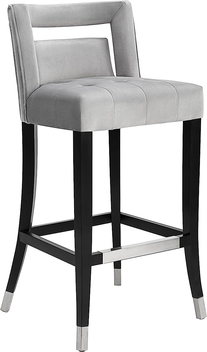 TOV Furniture Hart Velvet Stool, Counter Height, Gray | Amazon (US)