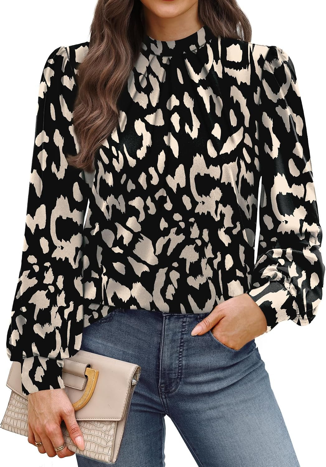 WIHOLL Long Sleeve Shirts for Women Mock Neck Tops Pleated Front Blouses Dressy Casual Spring Fall Clothes 2026 Fashion | Amazon (US)
