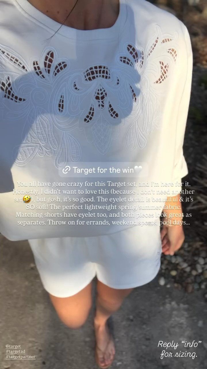 This Target set is really so amazing! The eyelet detail is so pretty! Fits TTS, but if between sizes, I'd go with your larger size. I'm wearing a small on top and bottom.

Target style, summer style, spring style, summer outfit, spring outfit, vacation outfit, matching set, casual style 

 #LTKootd #LTKSeasonal