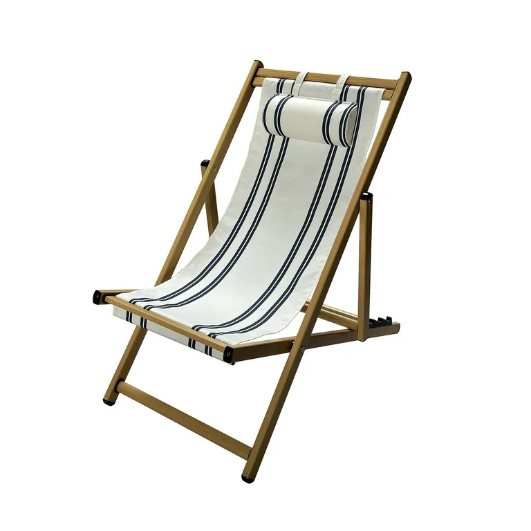 (2 pack) Mainstays Resort Sling Fabric Chair, Beige & Blue Stripe | Walmart (US)