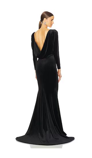 Draped Open Back Velvet Gown in Black Maxi Dress | Black Tie Wedding Guest Dress | Revolve Clothing (Global)