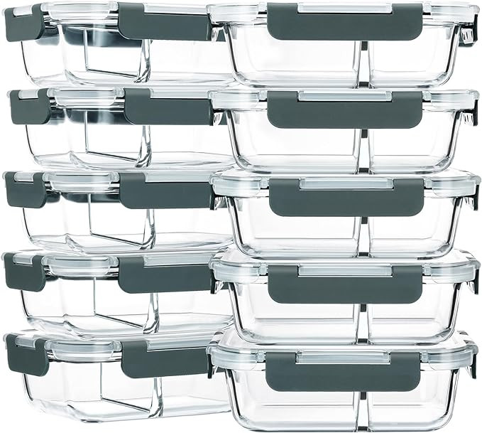 M MCIRCO 10-Pack,30 Oz Glass Meal Prep Containers 2 Compartments, Airtight Glass Lunch Bento Boxe... | Amazon (US)