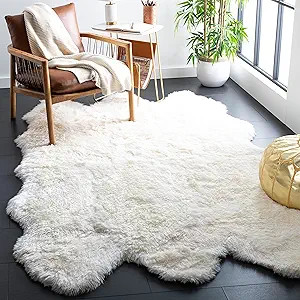SAFAVIEH Sheep Skin Collection Accent Rug - 4' x 6', Natural & White, Handmade Rustic Glam Genuin... | Amazon (US)