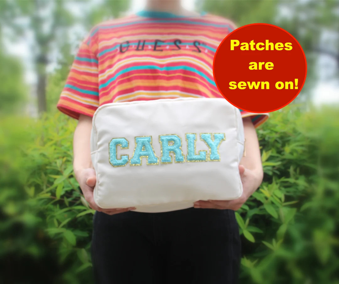 XL Custom Bridesmaid Gift Makeup Bag Chenille Patch, Nylon Pouch Bag, Bags for Patches, Toiletry ... | Etsy (US)