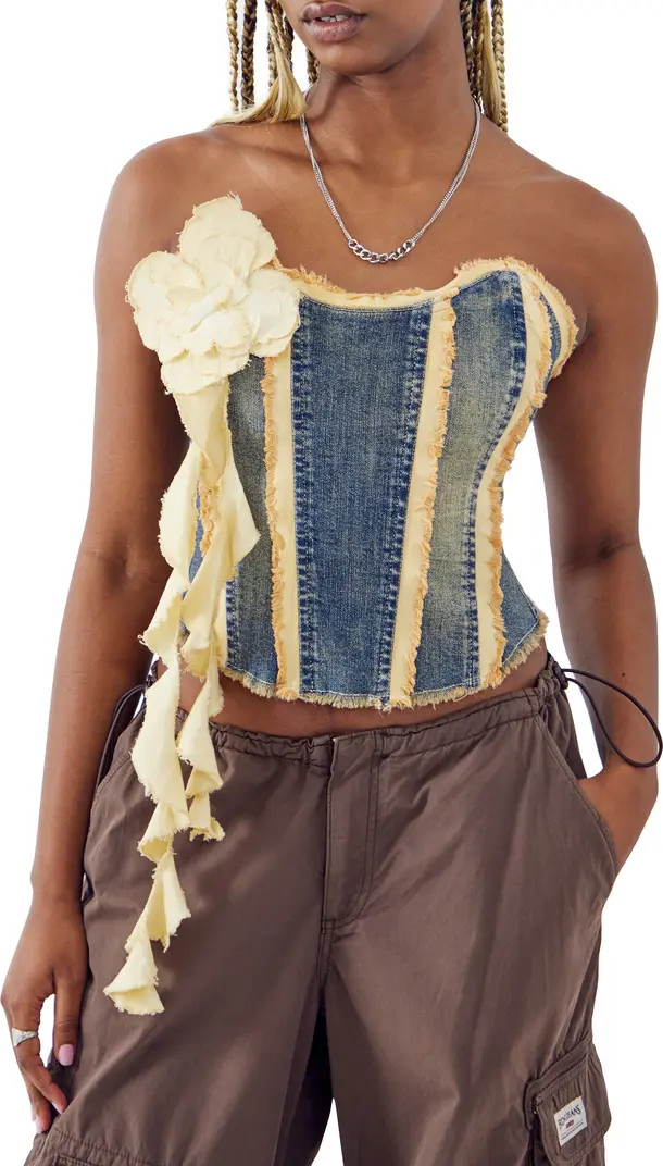 Rosette Ruffle Strapless Denim Corset Top | Nordstrom