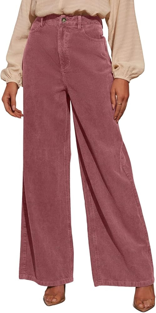 Sidefeel Women's Corduroy Pants Casual High Waisted Baggy Wide Leg Elastic Waist Loose Trousers w... | Amazon (US)