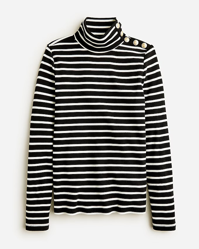 Vintage rib turtleneck with buttons in stripe | J. Crew US