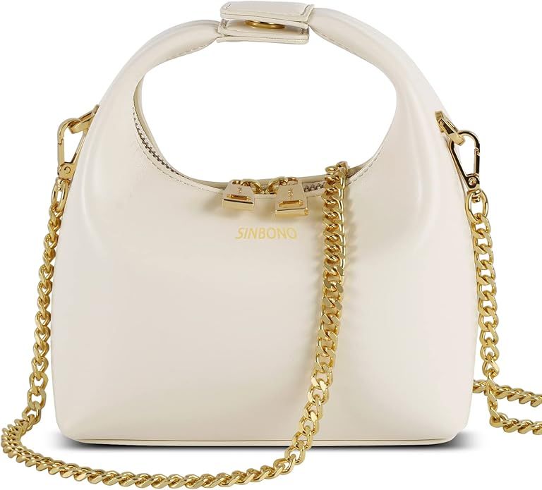 SINBONO Women Top Handle Handbag,Vienna Crossbody Bag with Golden Chain Strap - Vegan Leather Des... | Amazon (US)