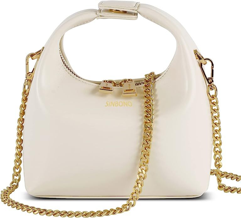 SINBONO Women Top Handle Handbag,Vienna Crossbody Bag with Golden Chain Strap - Vegan Leather Des... | Amazon (US)