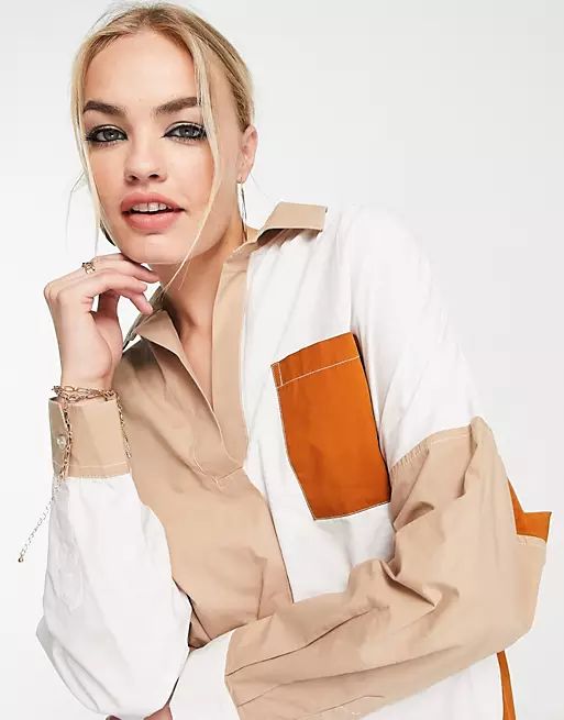 French Connection poplin oversized shirt in color block | ASOS (Global)
