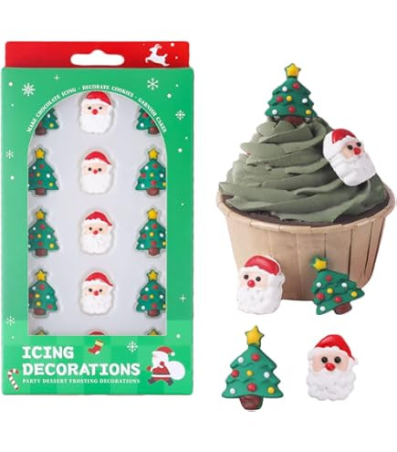 Homankit Edible Candy Santa Claus Christmas Tree Christmas Stocking Reindeer Dessert Sprinkles Party Cookie DIY Cake Cupcake Topper Icing Frosting Decoration Christmas Supplies | Amazon (US)