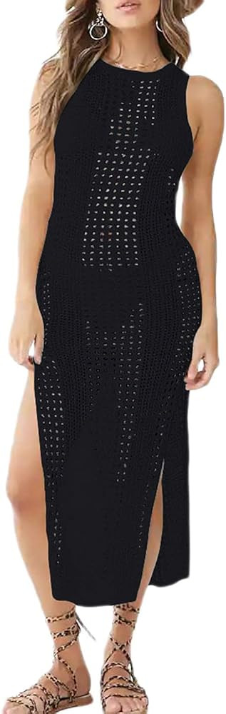 AILUNSNIKA Crochet Cover Ups Hollow Out Swimsuit Cover Up for Women Long Beach Crochet Dresses | Amazon (US)