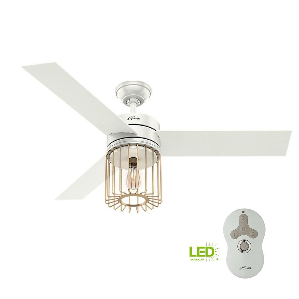 Ronan 52 in. LED Indoor Fresh White Ceiling Fan with Remote Control and Light | The Home Depot