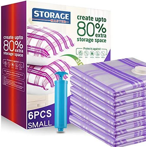 6 Small Vacuum Storage Bags, Space Saver Bags 80% More Space Work with Vacuum Cleaner + Travel Hand  | Amazon (US)