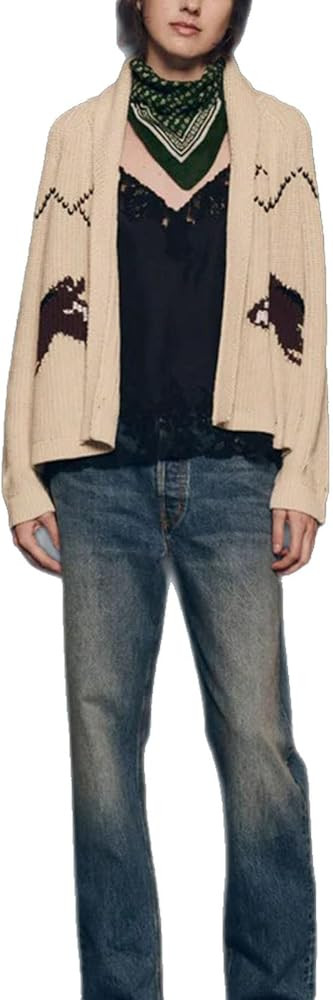 Women's Fall Trendy Casual Printed Cardigan Lapel Long Sleeve Cropped Top Sweaters Coat Going Out... | Amazon (US)