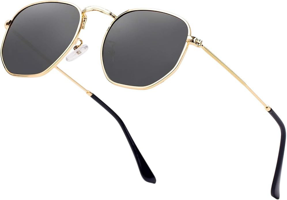 Hipster Hexagonal Polarized Sunglasses Men Women Geometric Square Small Vintage Metal Frame Retro... | Amazon (US)