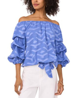 Vince Camuto Women's Textured Off-The-Shoulder Bubble-Sleeve Top - Macy's | Macy's