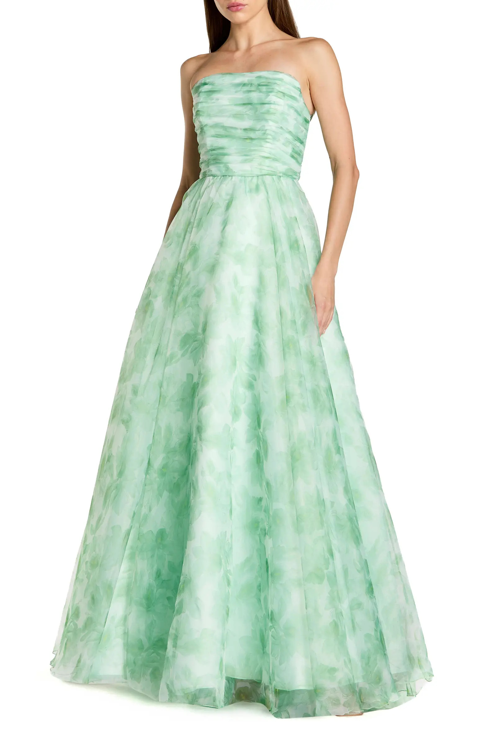 Mac Duggal Women's Strapless Floral Chiffon Gown with Ruched Detail | Nordstrom | Nordstrom