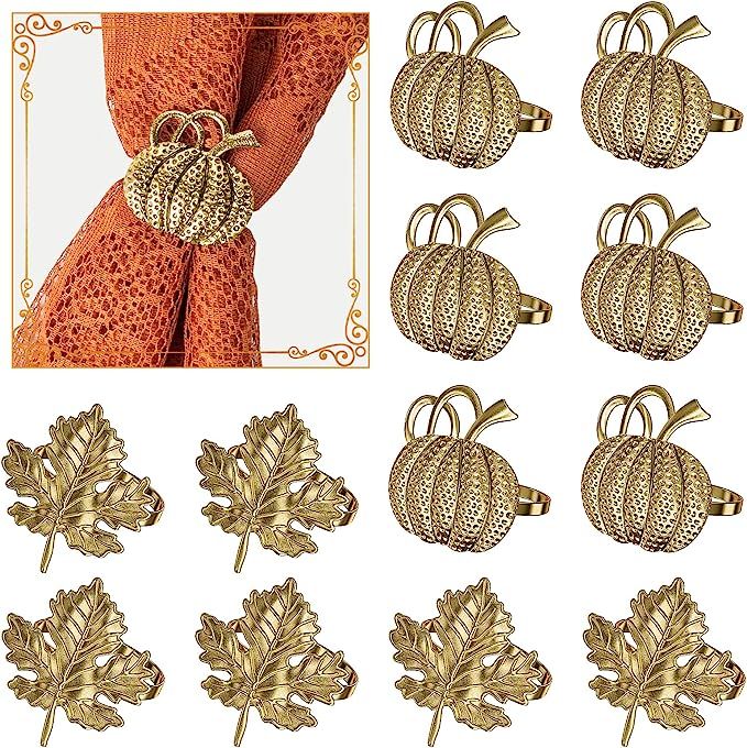 Fall Napkin Rings Set of 12, Maple Leaf and Pumpkin Napkin Rings Thanksgiving Napkin Ring Holders... | Amazon (US)