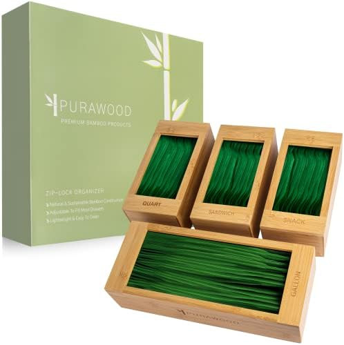 Amazon.com - Purawood Ziplock Bag Storage Organizer - Natural Bamboo Organizer to Declutter Your ... | Amazon (US)