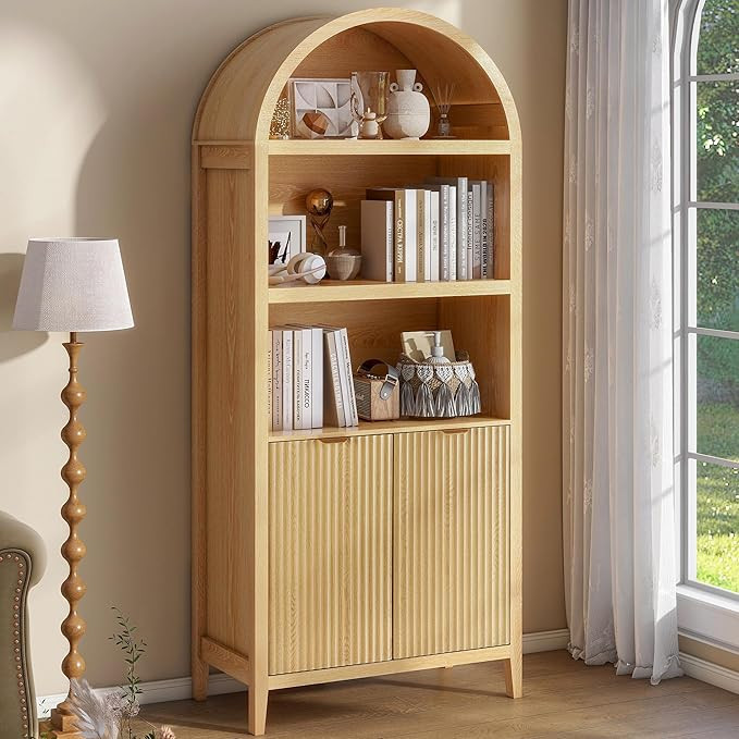 LYNCOHOME 71 inch Arched Cabinet with Doors, Tall Storage Cabinet, Oak Wood Finish, Adjustable Sh... | Amazon (US)