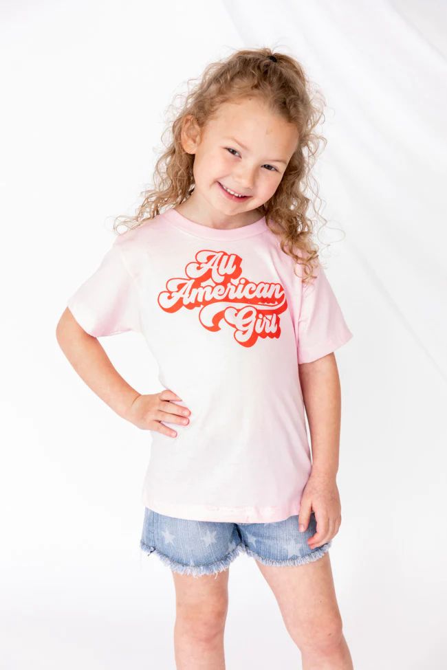 All American Girl Retro Graphic Toddler Light Pink Tee | The Pink Lily Boutique
