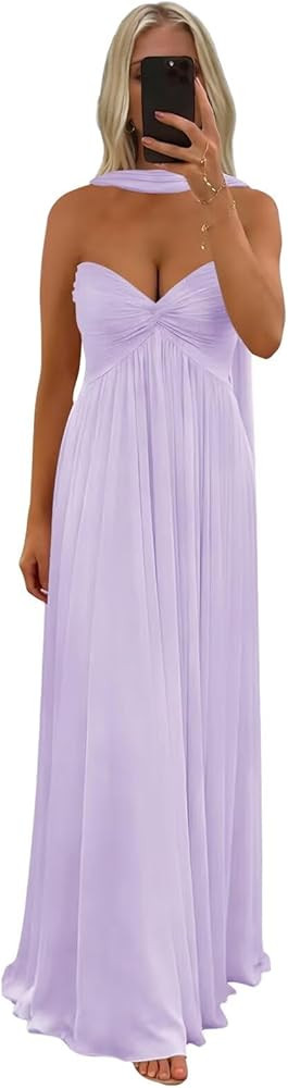 Strapless Chiffon Bridesmaid Dresses for Women A Line Long Pleated Formal Evening Gowns with Scar... | Amazon (US)