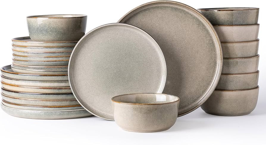 AmorArc Stoneware Dinnerware Sets,Round Reactive Glaze Ceramic Plates and Bowls Sets,Highly Chip ... | Amazon (US)