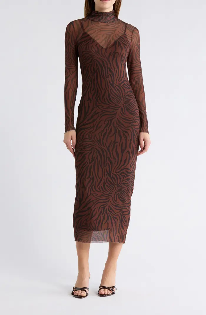 AFRM LOS ANGELES Marni Turtleneck Long Sleeve Mesh Dress | Nordstromrack | Nordstrom Rack