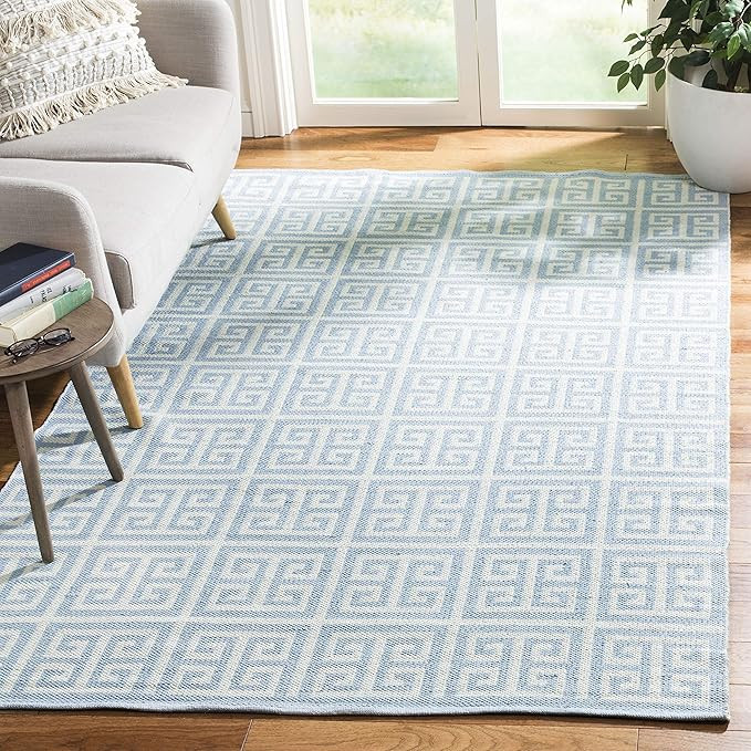 Safavieh Montauk Collection MTK724K Handmade Greek Key Cotton Area Rug, 6' x 6' Square, Light Blu... | Amazon (US)
