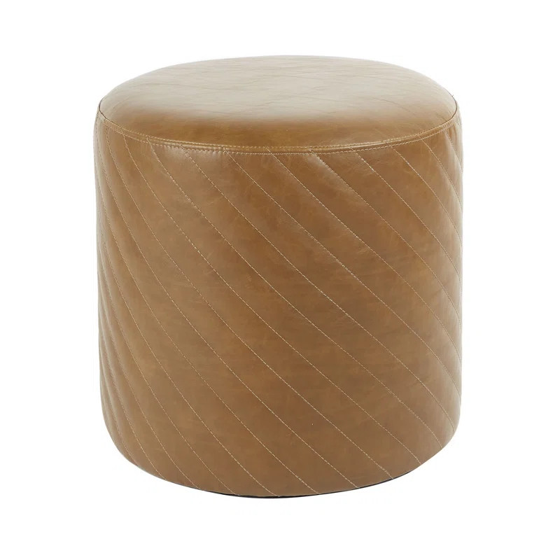 Izabella 18'' Wide Faux Leather Tufted Round Cocktail Ottoman | Wayfair North America