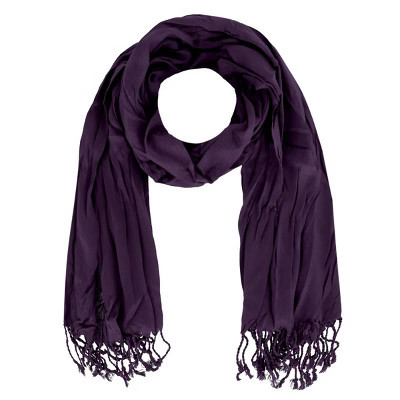 CTM Women's Solid Color Crinkle Tassel Scarf, Eggplant | Target