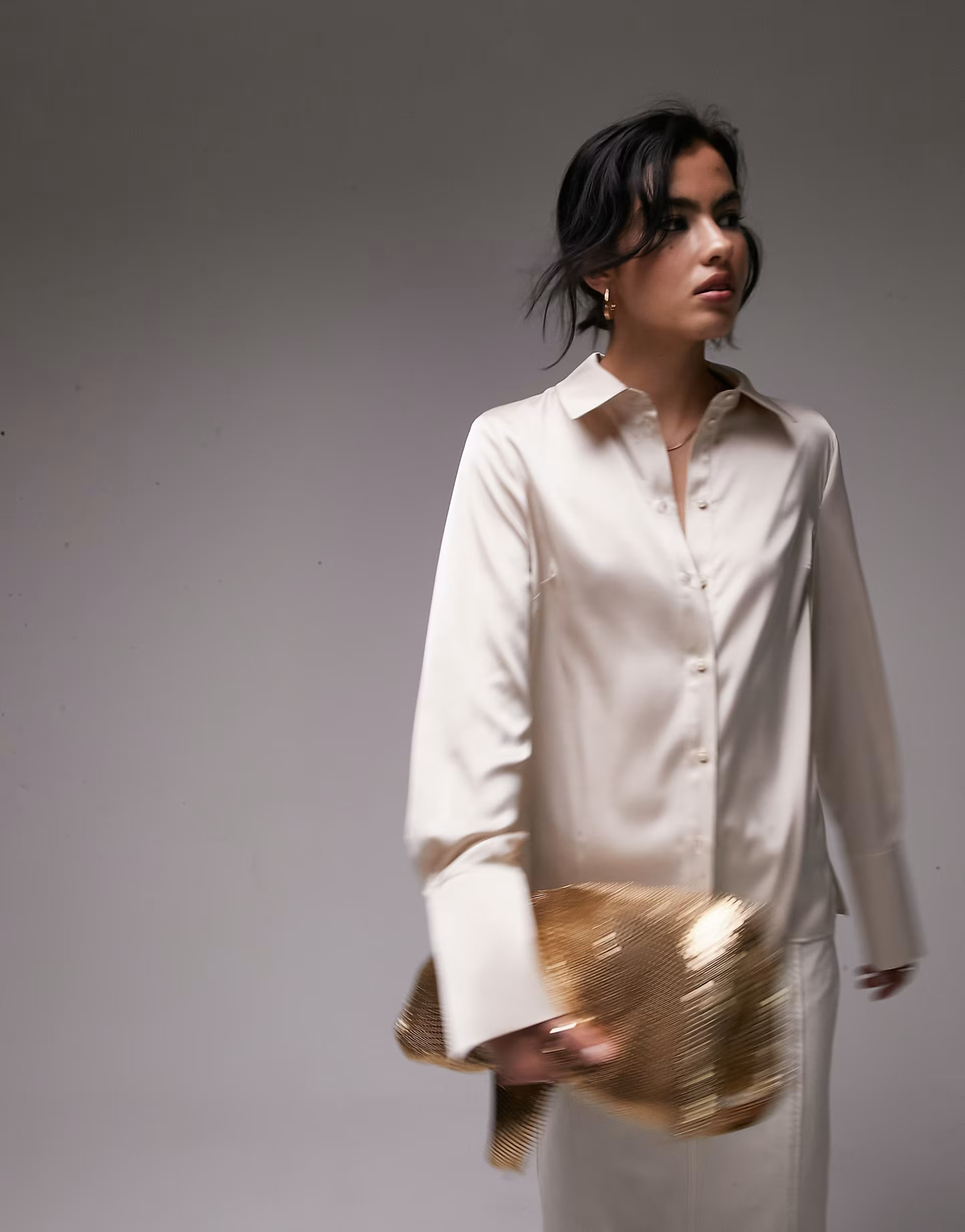 Topshop satin slim shirt in champagne | ASOS (Global)