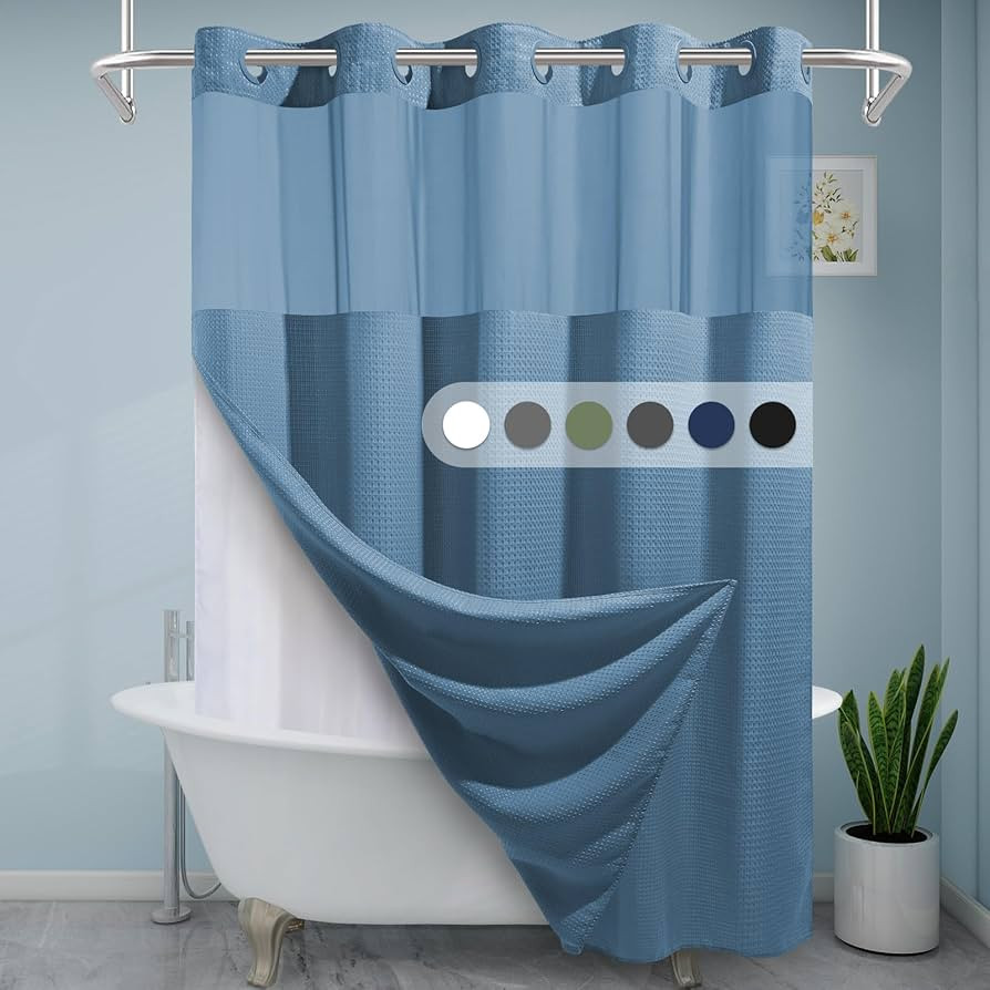 Moonlight Blue No Hook Shower Curtain with Snap in Liner,230GSM Waffle Weave Shower Curtains for ... | Amazon (US)