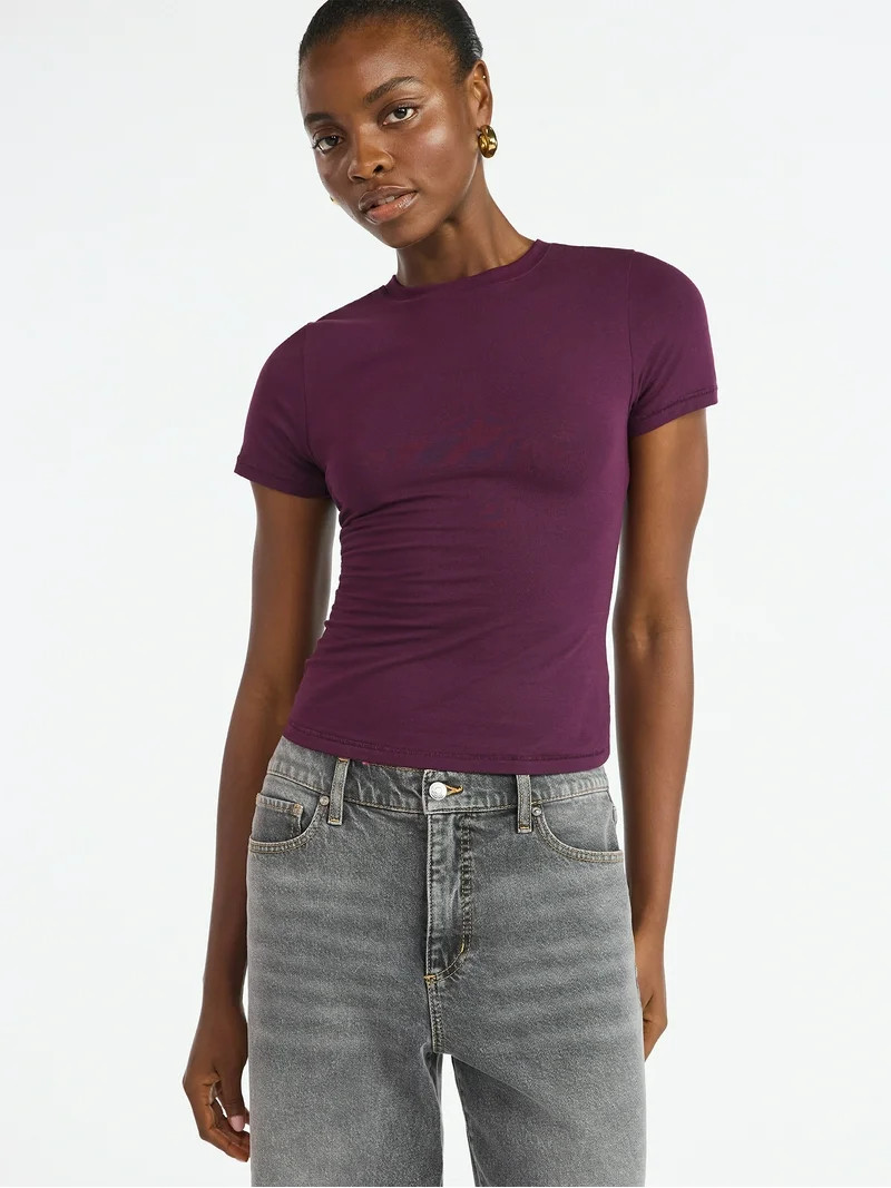 Scoop Women’s and Women’s Plus Stretch Cotton Blend Baby Tee with Short Sleeves, XS-4X | Walmart (US)