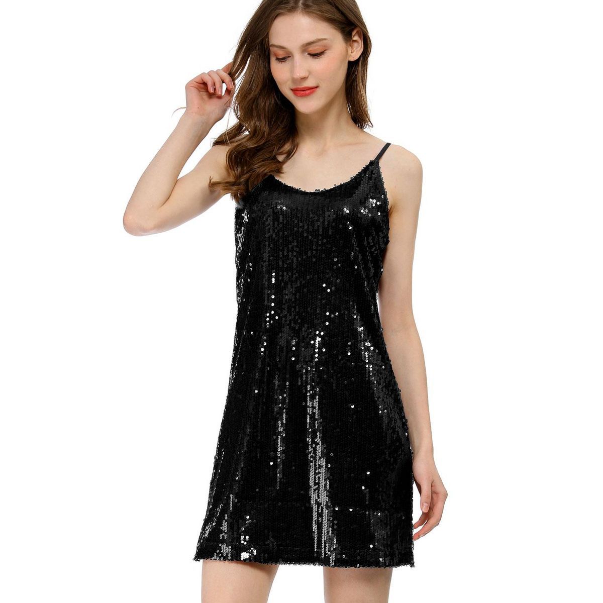 Allegra K Women's Glitter Sparkle Adjustable Prom Strap Mini Sequin Dress | Target