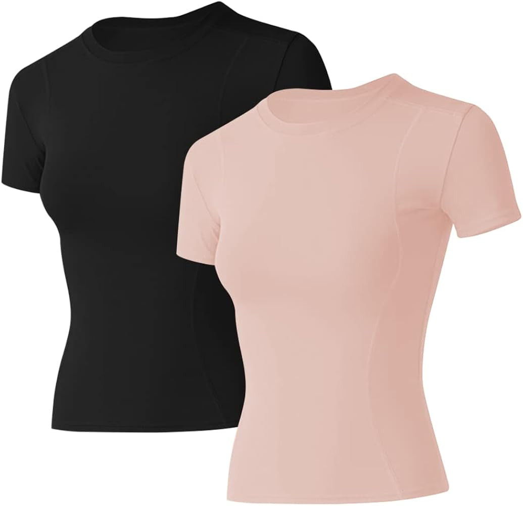 Loovoo Women Workout Shirts 1/2/3 Pack Athletic Compression Tee Dry Fit Yoga Gym Basic Tops | Amazon (US)